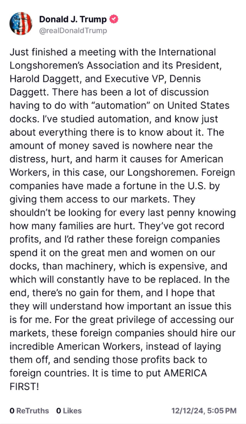 trump social post_ILA Automation